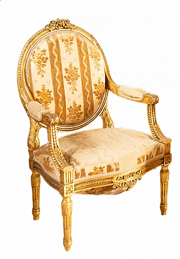 Poltrona Napoleone III in legno intagliato e dorato, fine '800