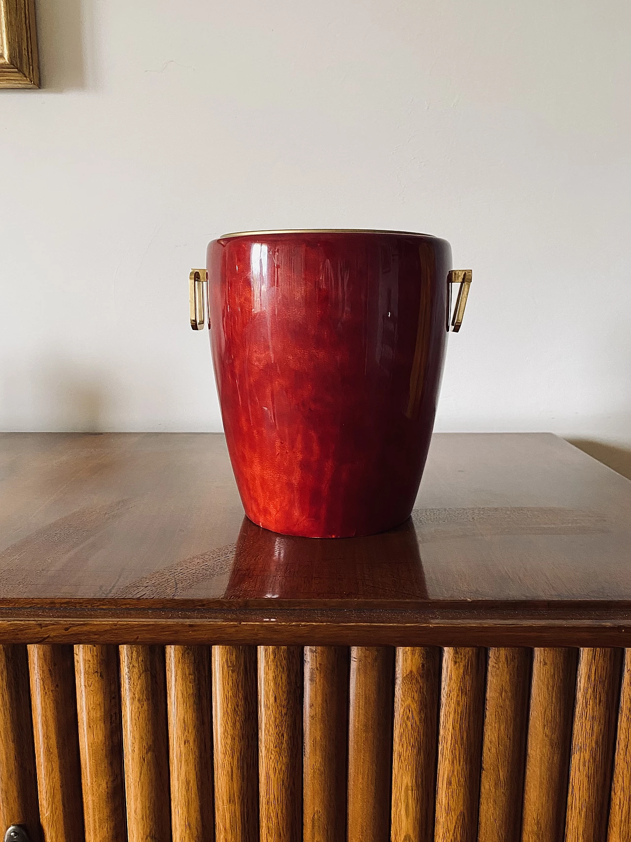 Brass and parchment ice bucket by Aldo Tura, 1960s 2