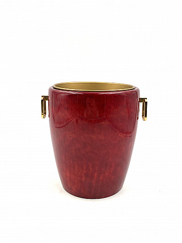 Brass and parchment ice bucket by Aldo Tura, 1960s