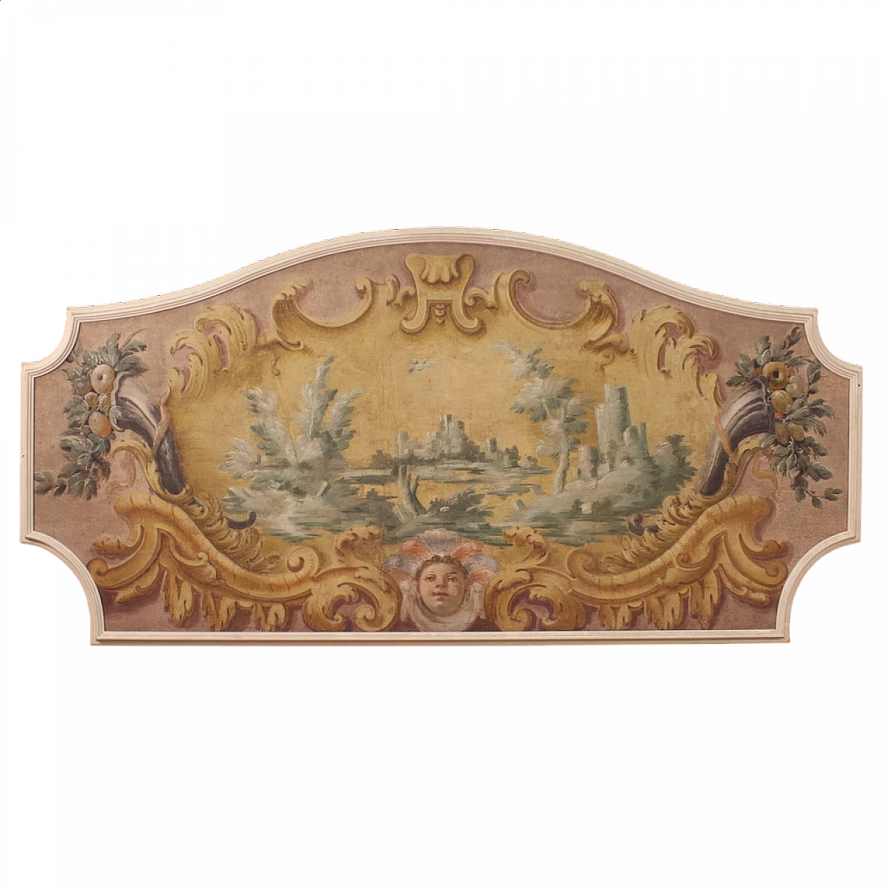 Veduta con architetture e cornucopie, dipinto a tempera su tela, '700 13