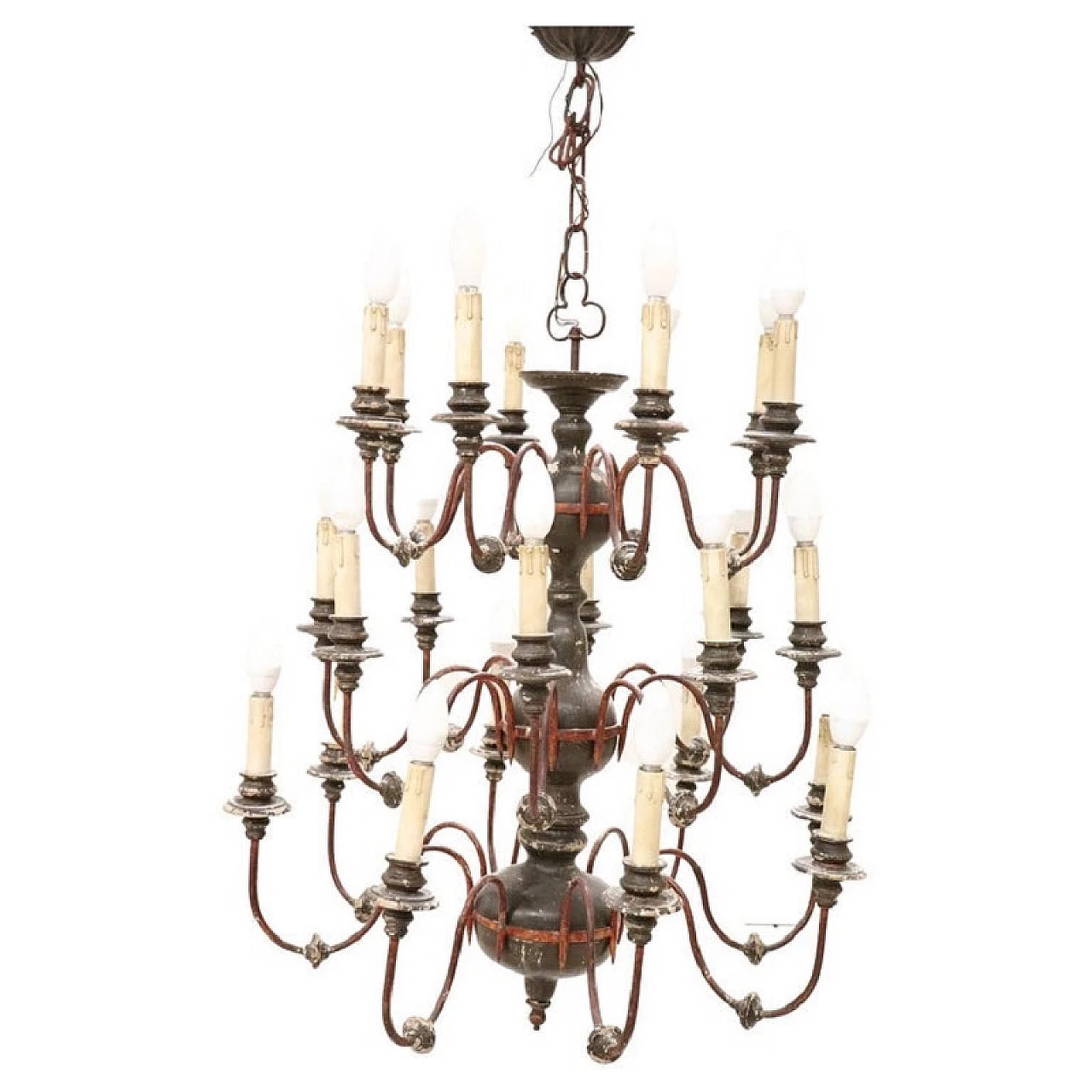 Twenty-four-light wood and iron chandelier, early 20th century 1