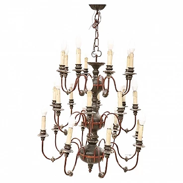 Twenty-four-light wood and iron chandelier, early 20th century