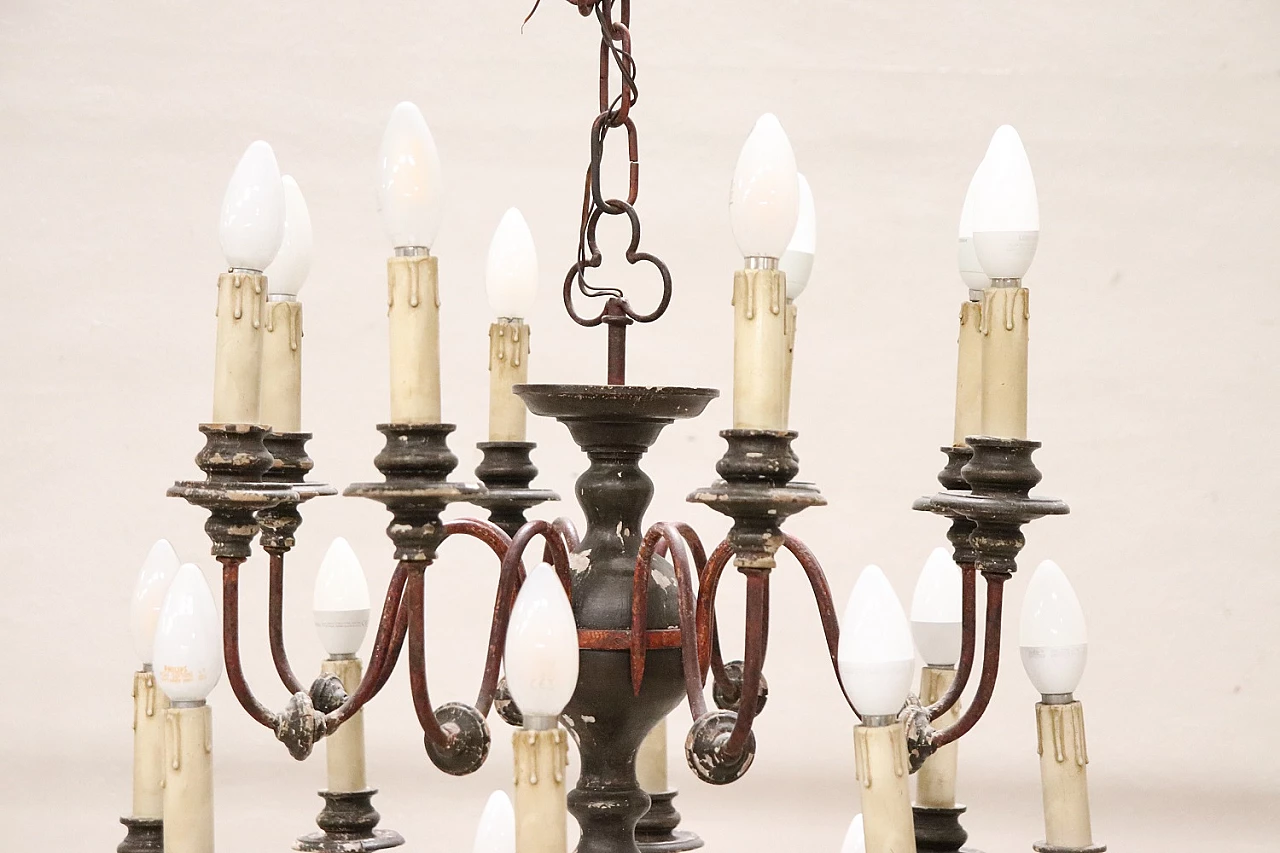 Twenty-four-light wood and iron chandelier, early 20th century 3