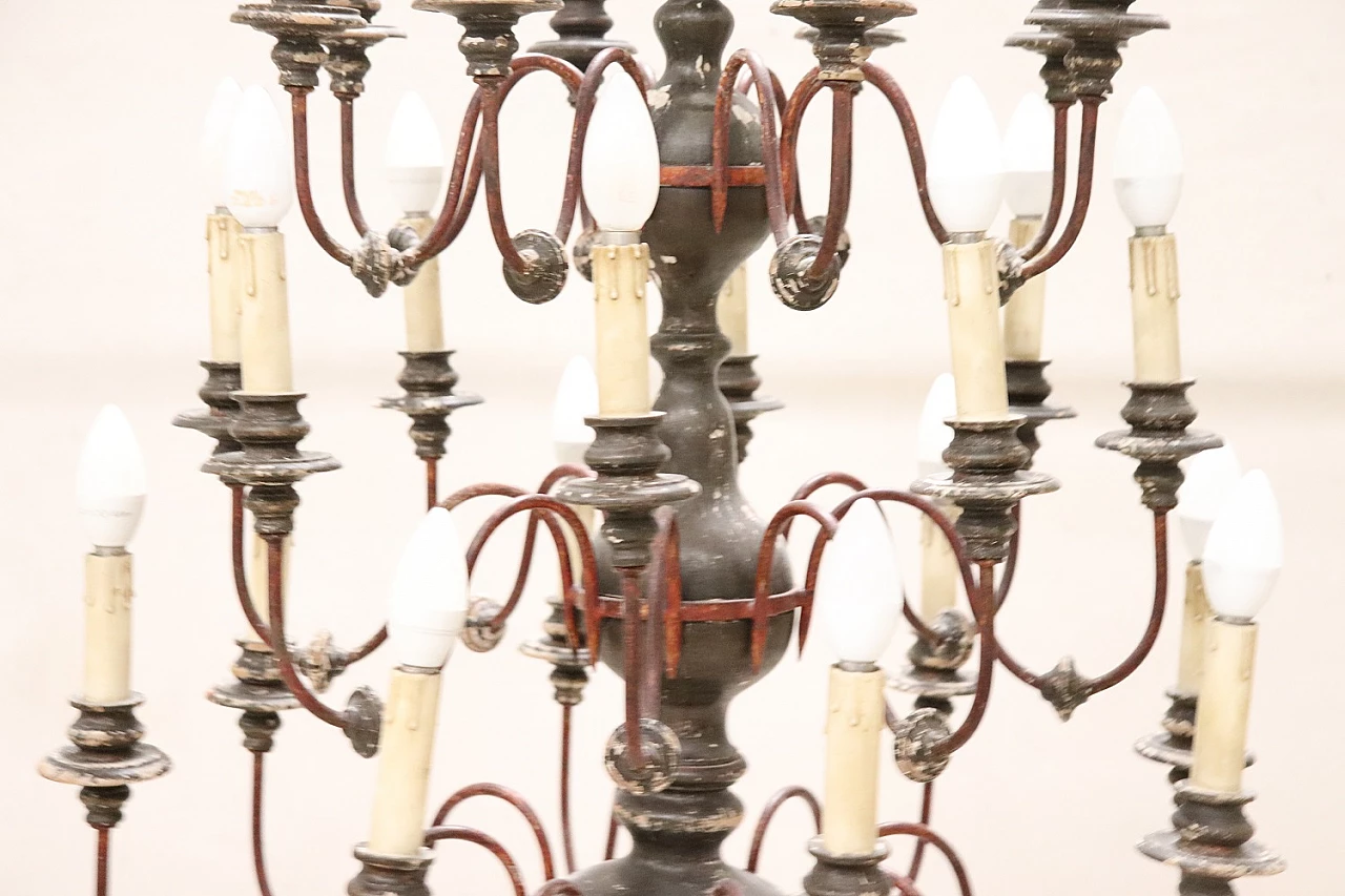 Twenty-four-light wood and iron chandelier, early 20th century 4
