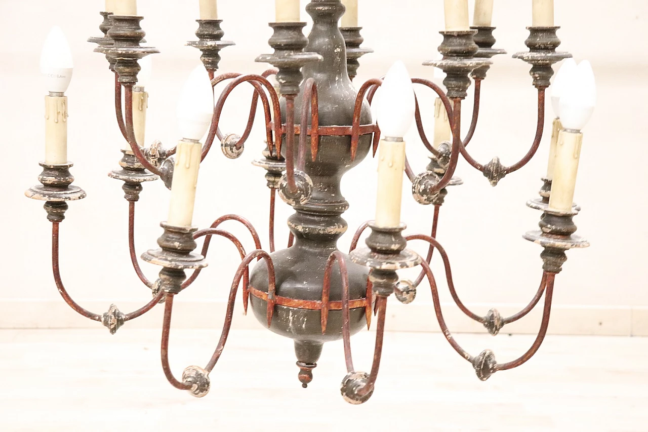 Twenty-four-light wood and iron chandelier, early 20th century 5