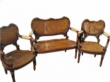 Vienna straw Art Nouveau sofa and pair of armchairs, early 20th century