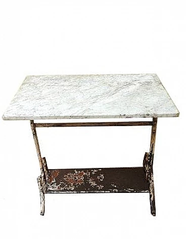 Tavolo francese in ghisa con piano in marmo, anni '30