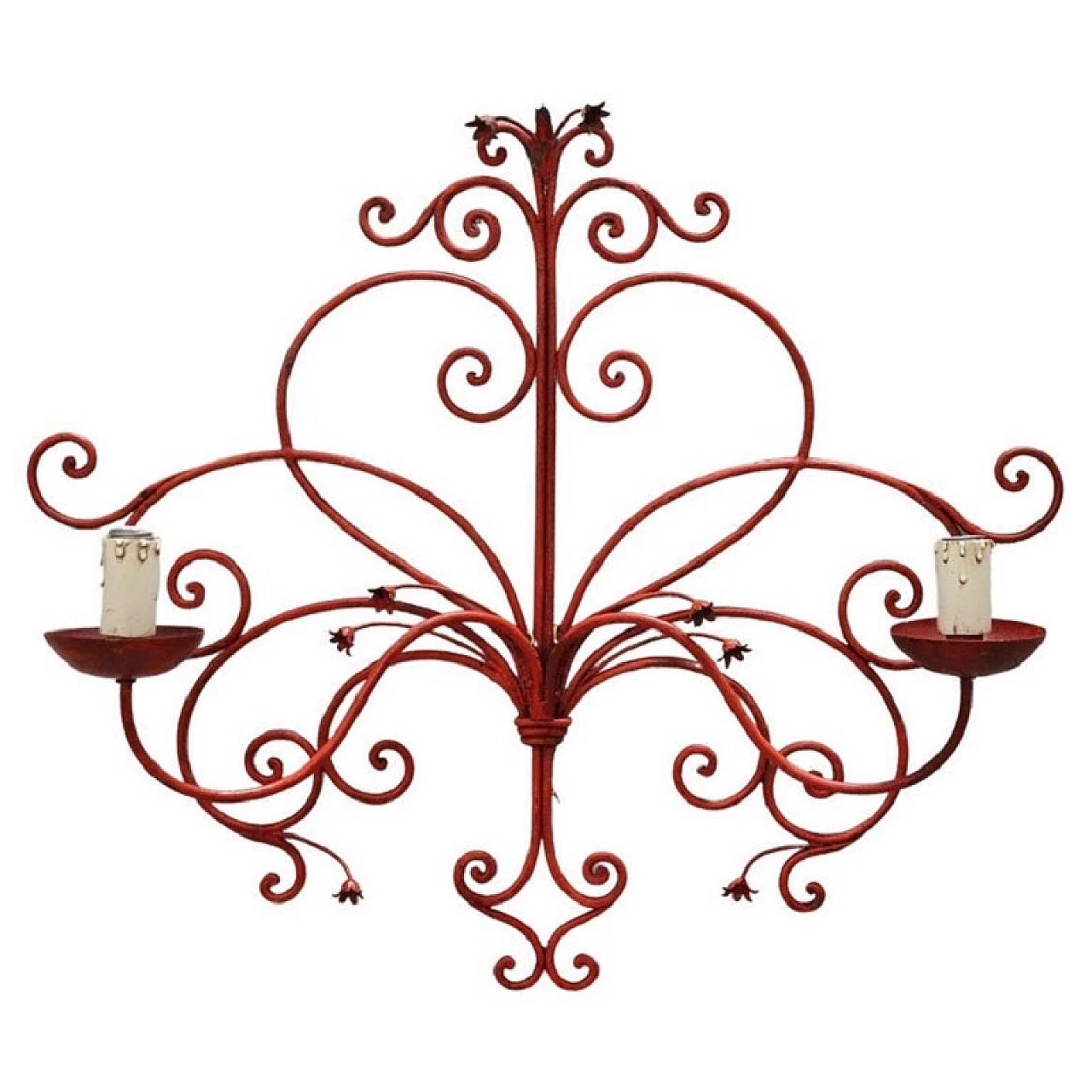 Two-light red lacquered iron wall sconce, 1930s 1