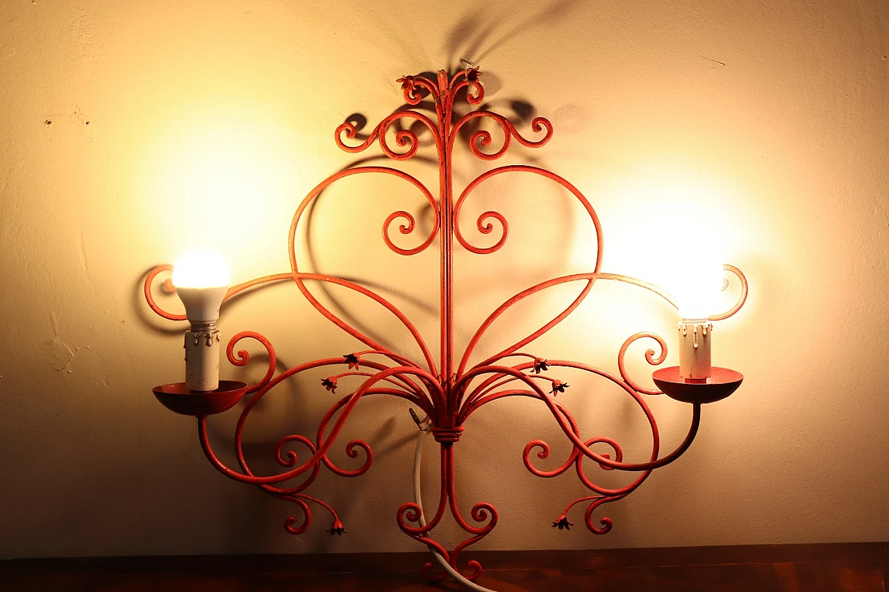 Two-light red lacquered iron wall sconce, 1930s 2