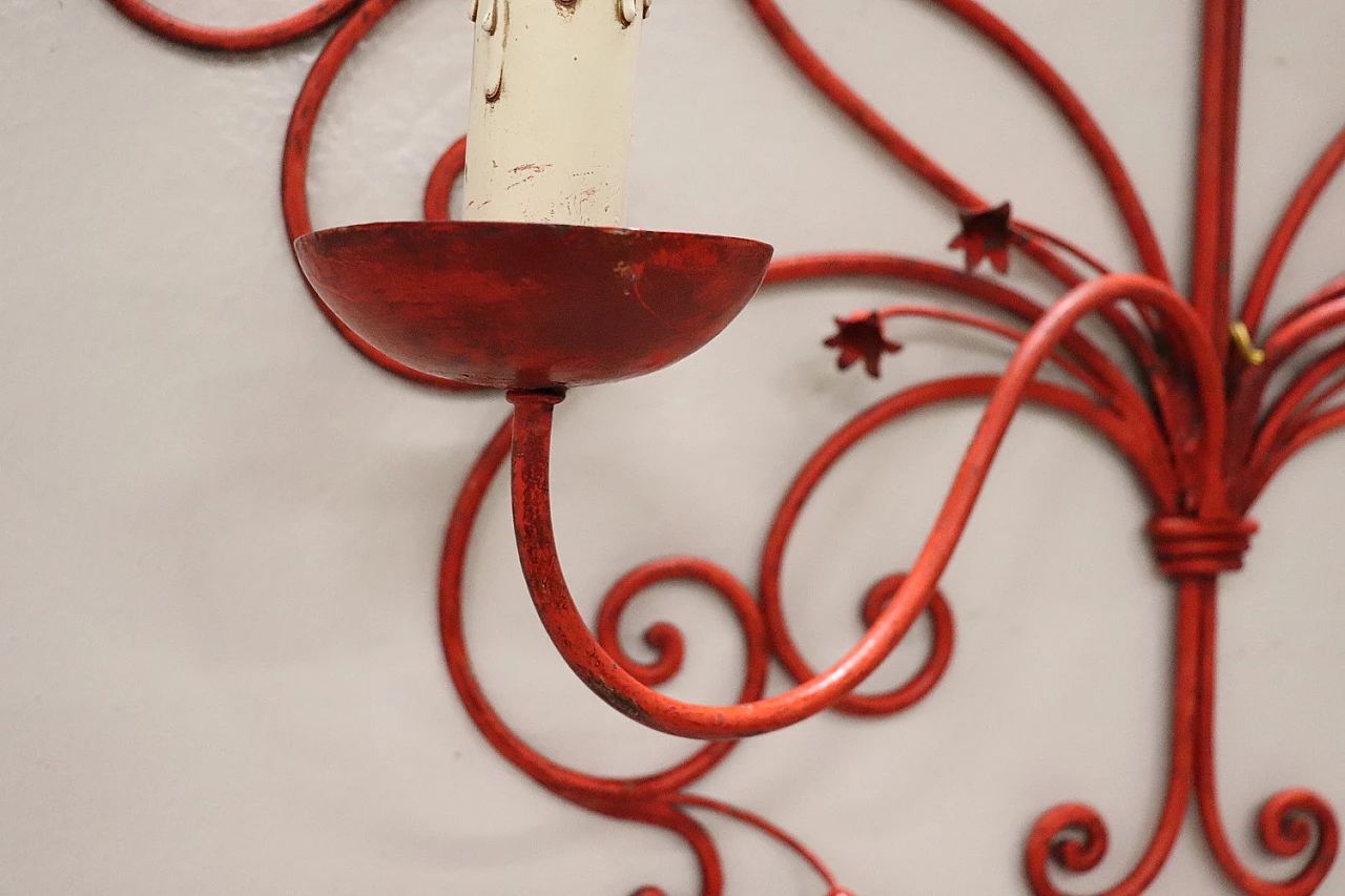 Two-light red lacquered iron wall sconce, 1930s 6