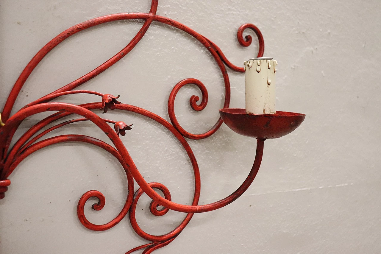 Two-light red lacquered iron wall sconce, 1930s 7