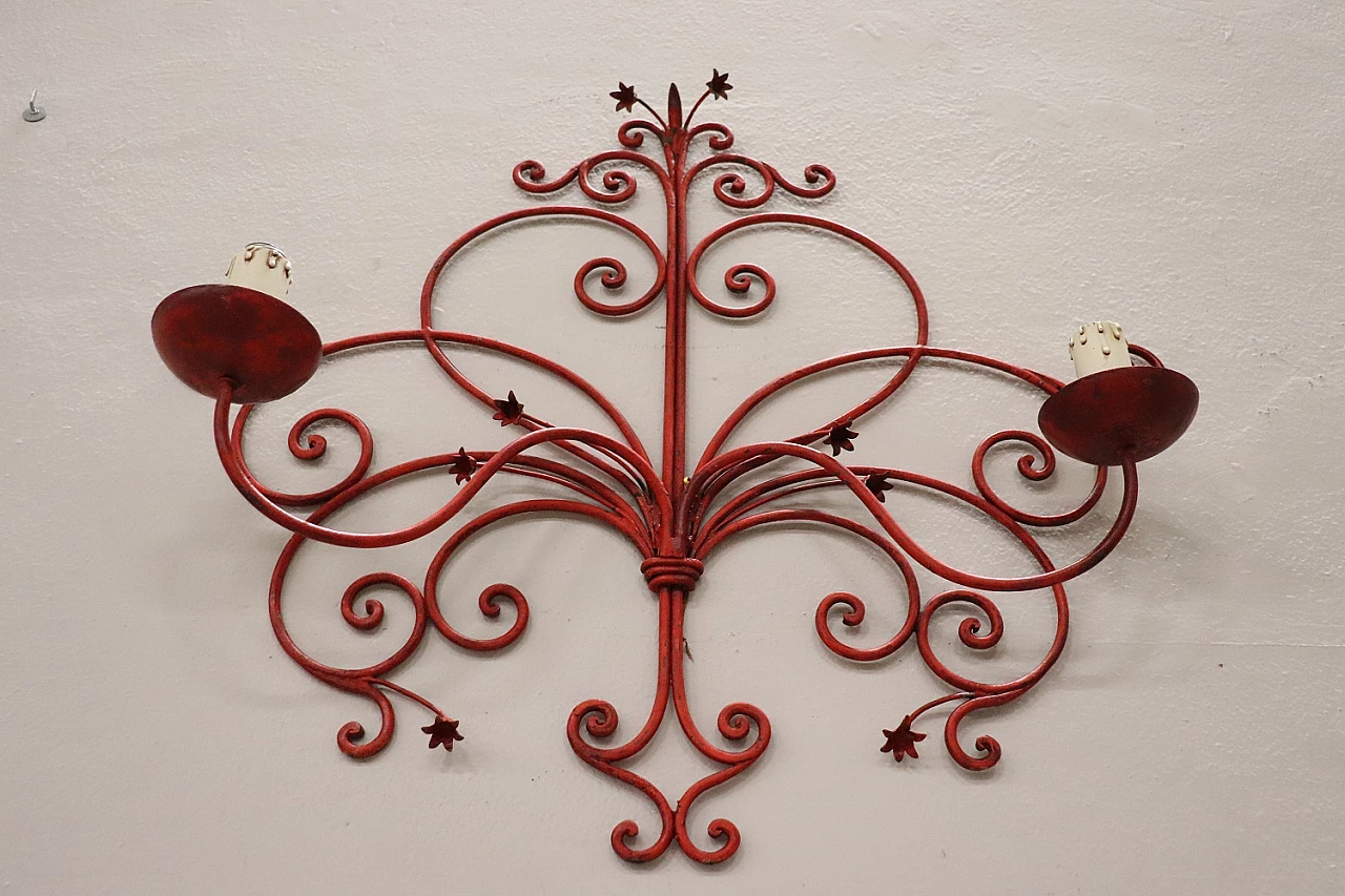 Two-light red lacquered iron wall sconce, 1930s 9