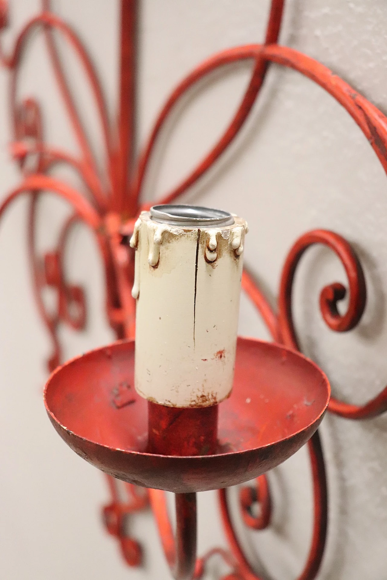 Two-light red lacquered iron wall sconce, 1930s 10