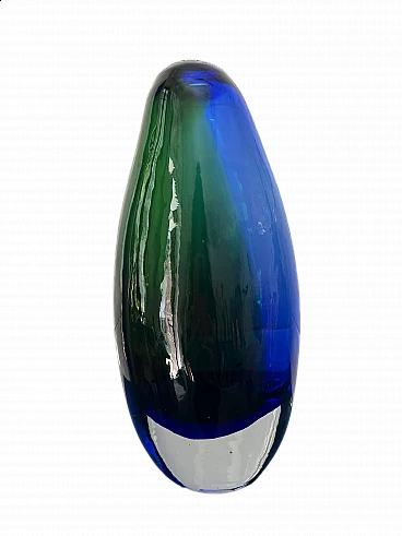 Blue and green Murano glass vase by Flavio Poli for Seguso, 1970s