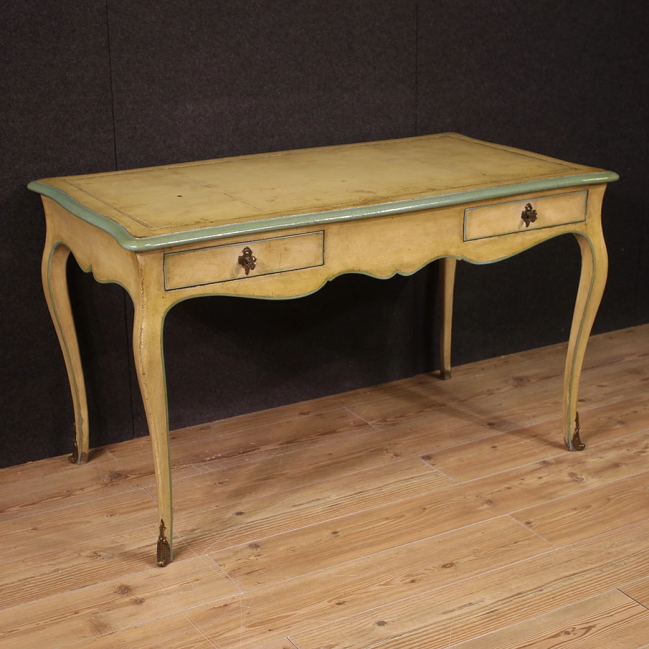 Desk in carved and painted wood with bronze details in Louis XV style, 1960s 1