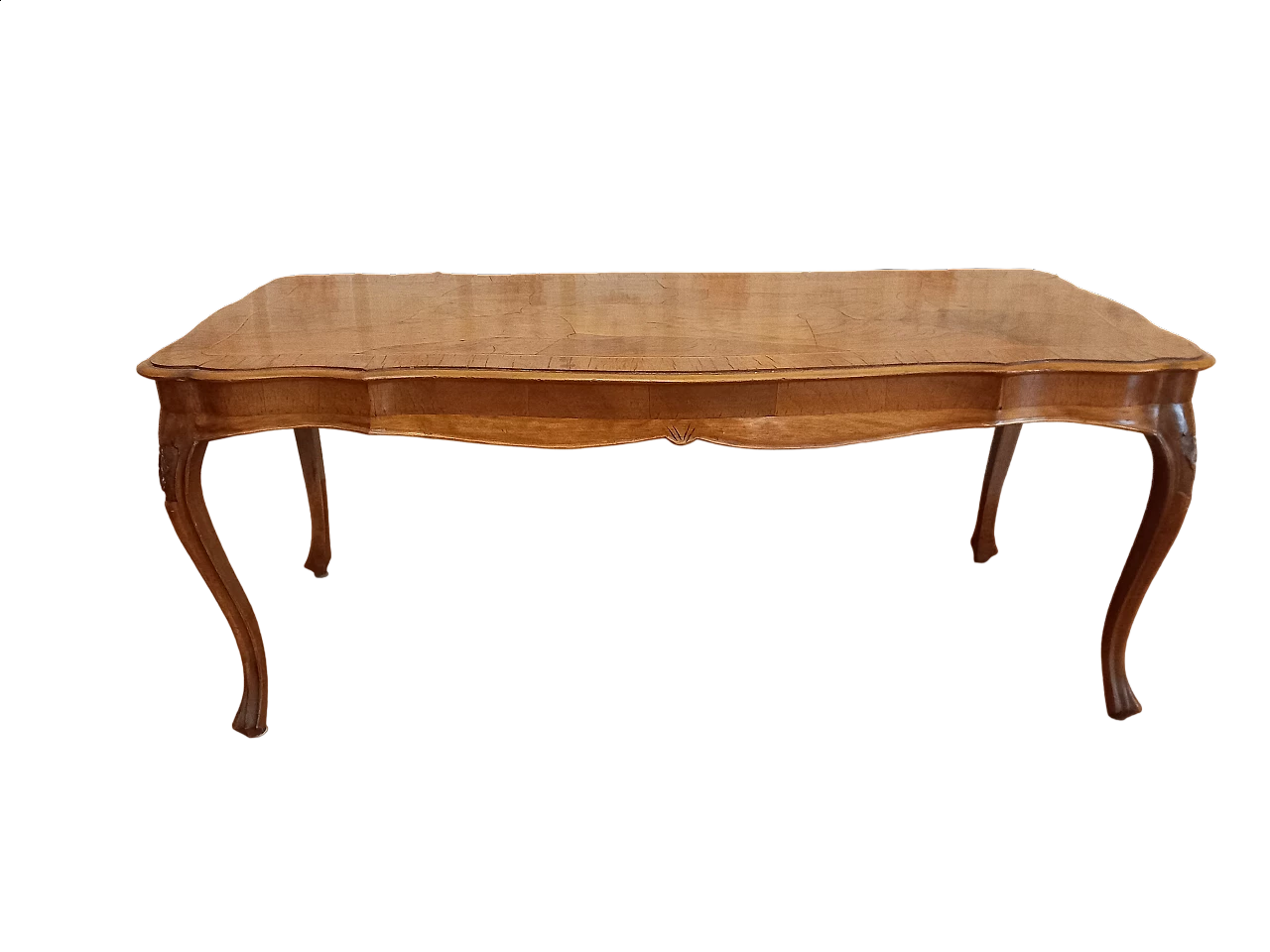 Tavolo lastornato e intarsiato in radica, anni '50 10