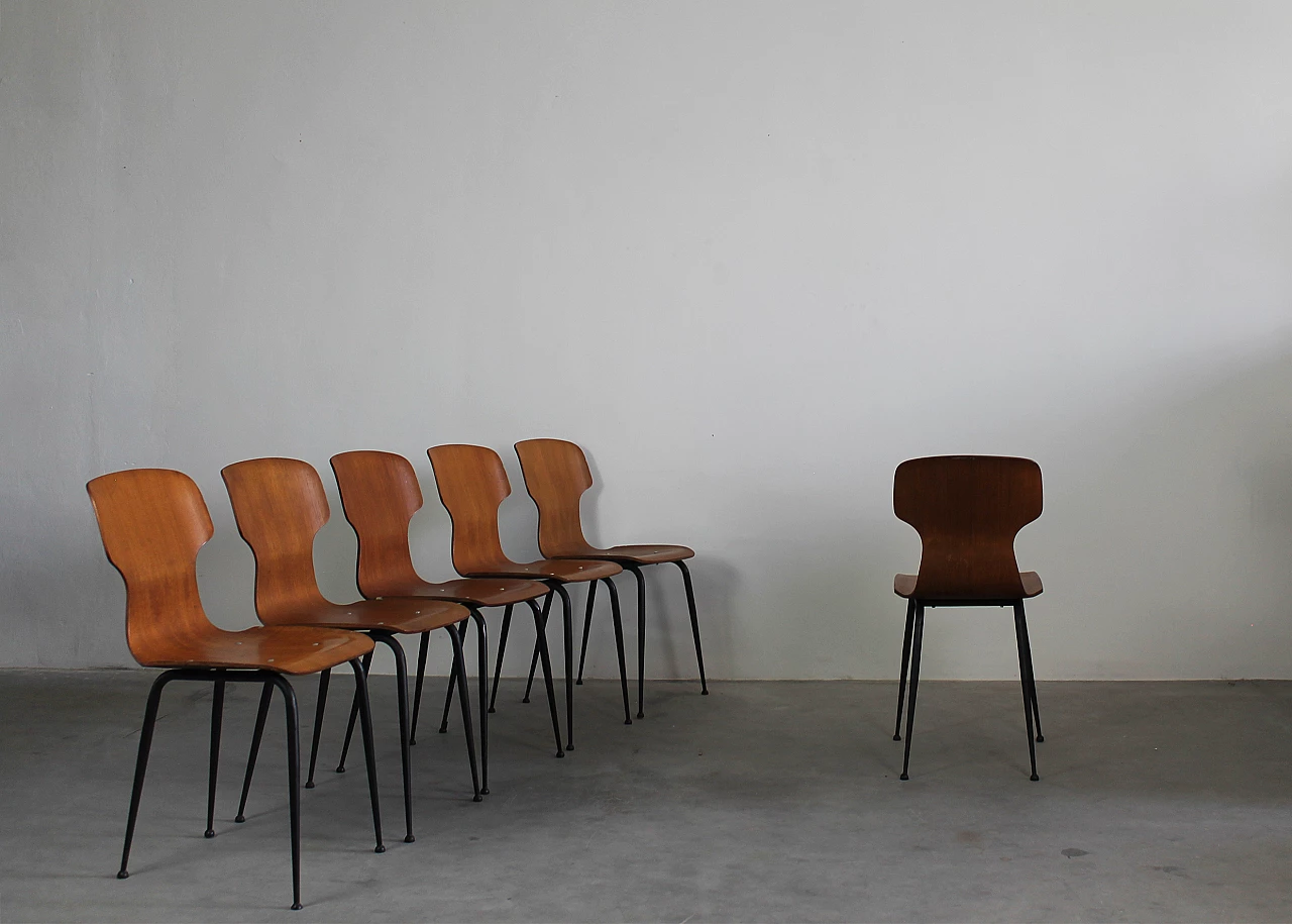 6 Bent plywood chairs by Carlo Ratti for Industria Legni Curvati, 1950s 2