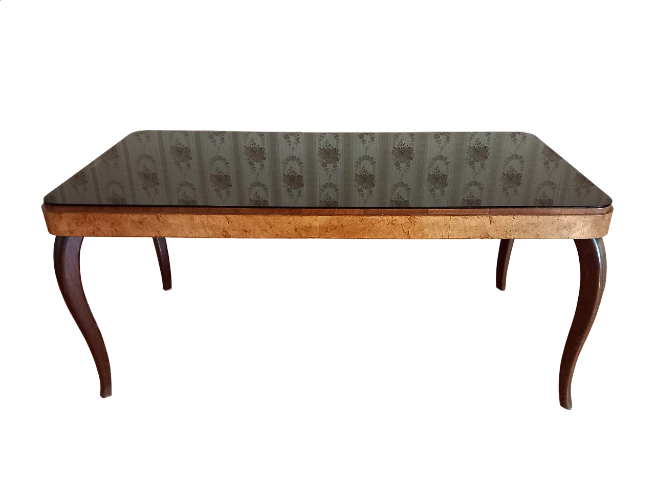 Tavolo in legno con copertura in vetro, anni '50 7