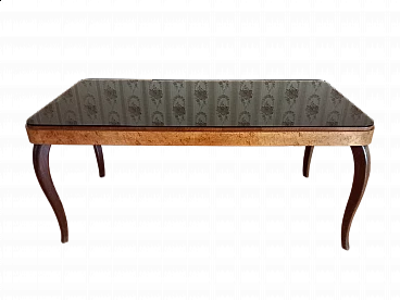 Tavolo in legno con copertura in vetro, anni '50