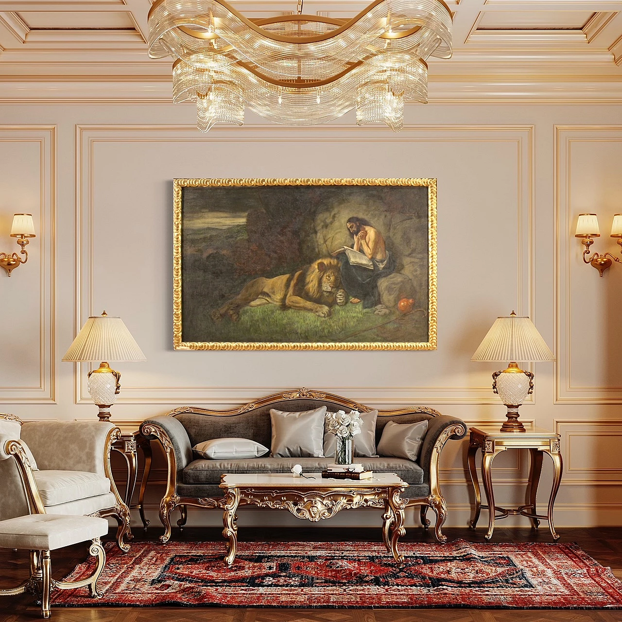 San Girolamo e il leone, dipinto a tecnica mista su tela 2