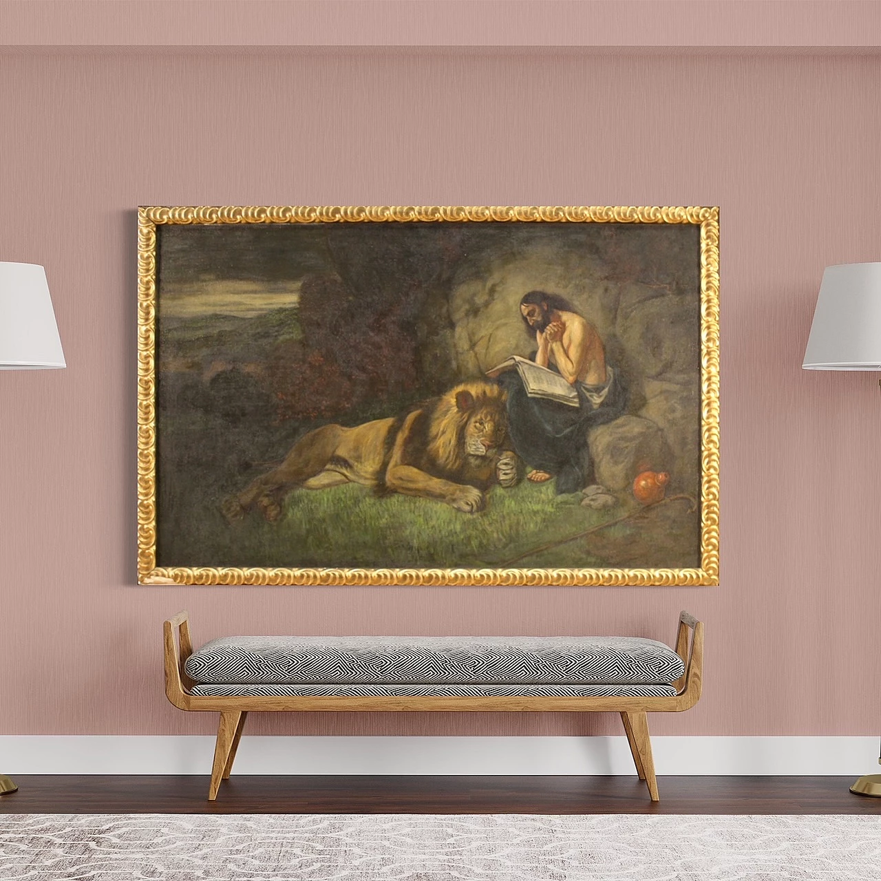 San Girolamo e il leone, dipinto a tecnica mista su tela 3