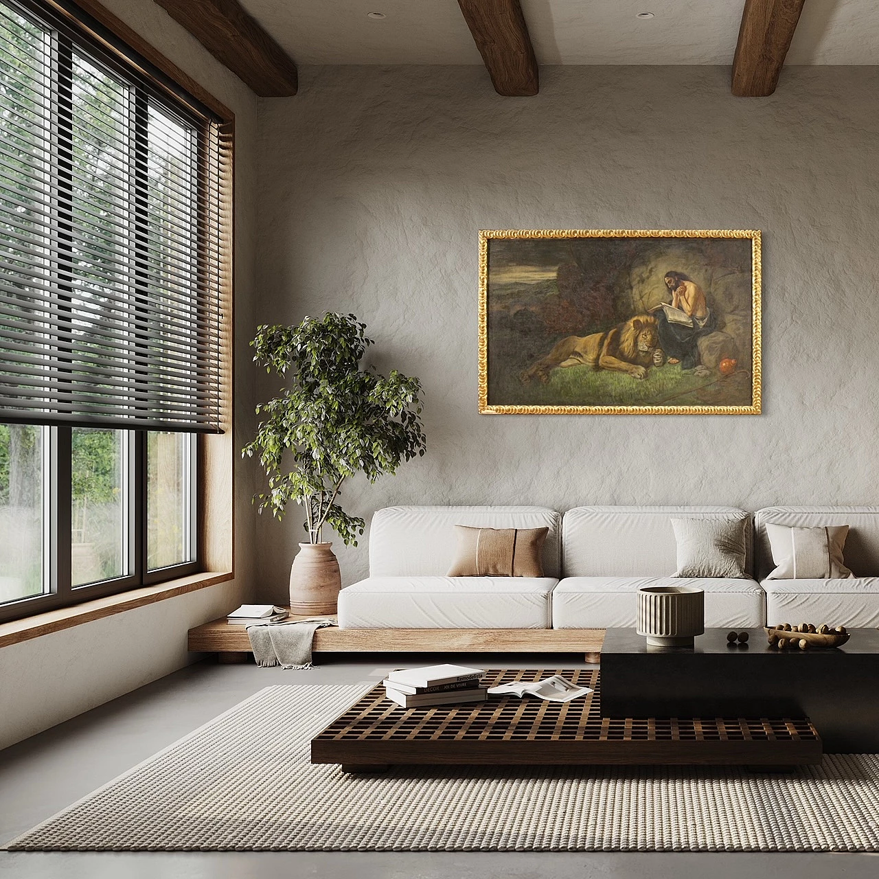 San Girolamo e il leone, dipinto a tecnica mista su tela 4