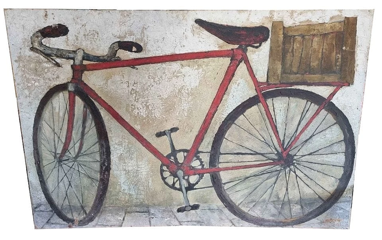 Leonardo Papasogli, The bicycle, oil painting on cardboard, 1956 8