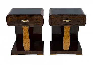 Coppia di comodini in radica di noce e acero, anni '20