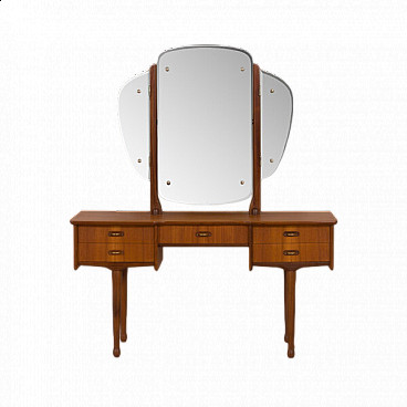 Teak dressing table with adjustable mirrors and 5 drawers, 1960s