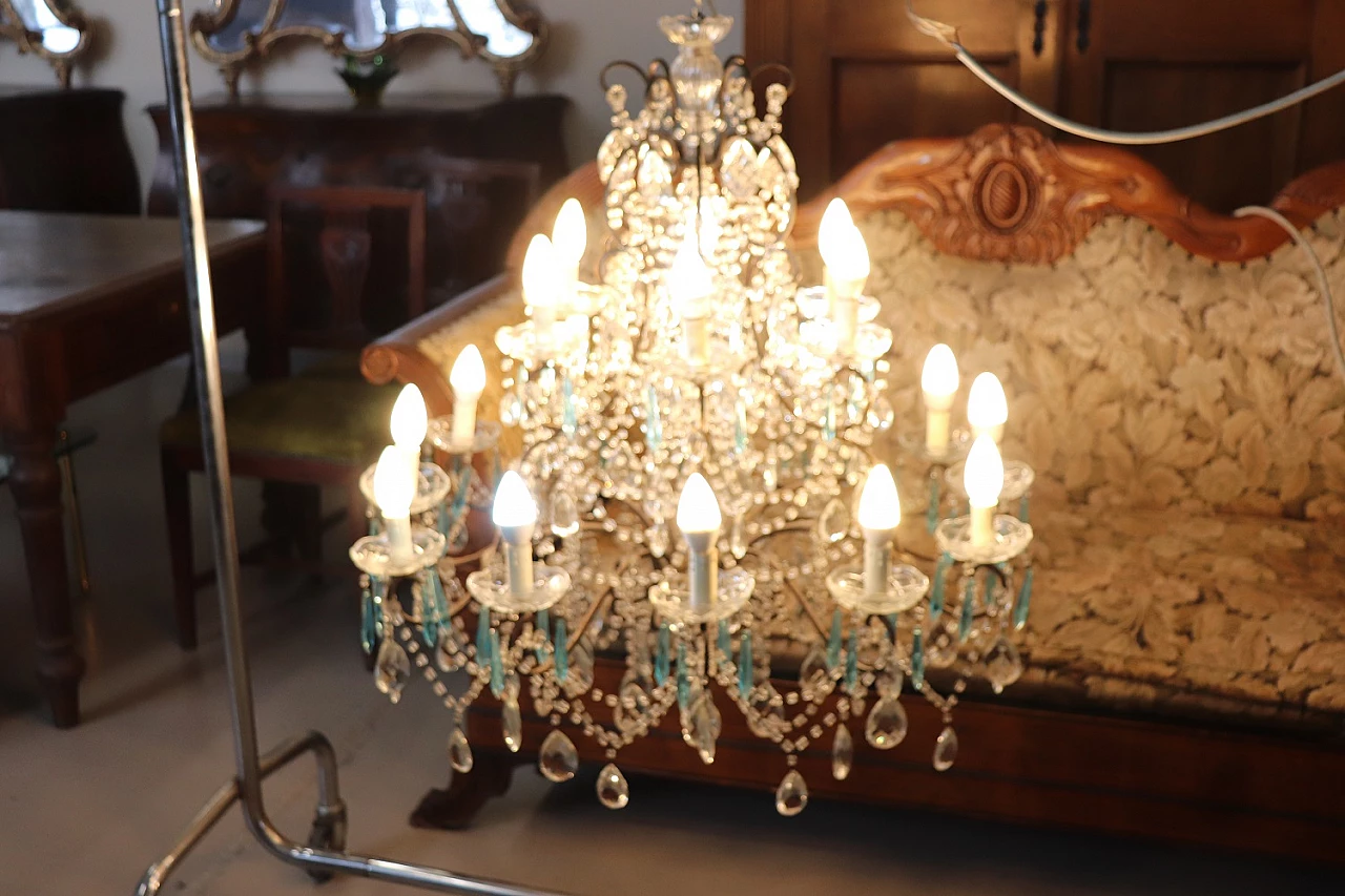 Eighteen-light crystal chandelier with bronze frame, 1920s 2