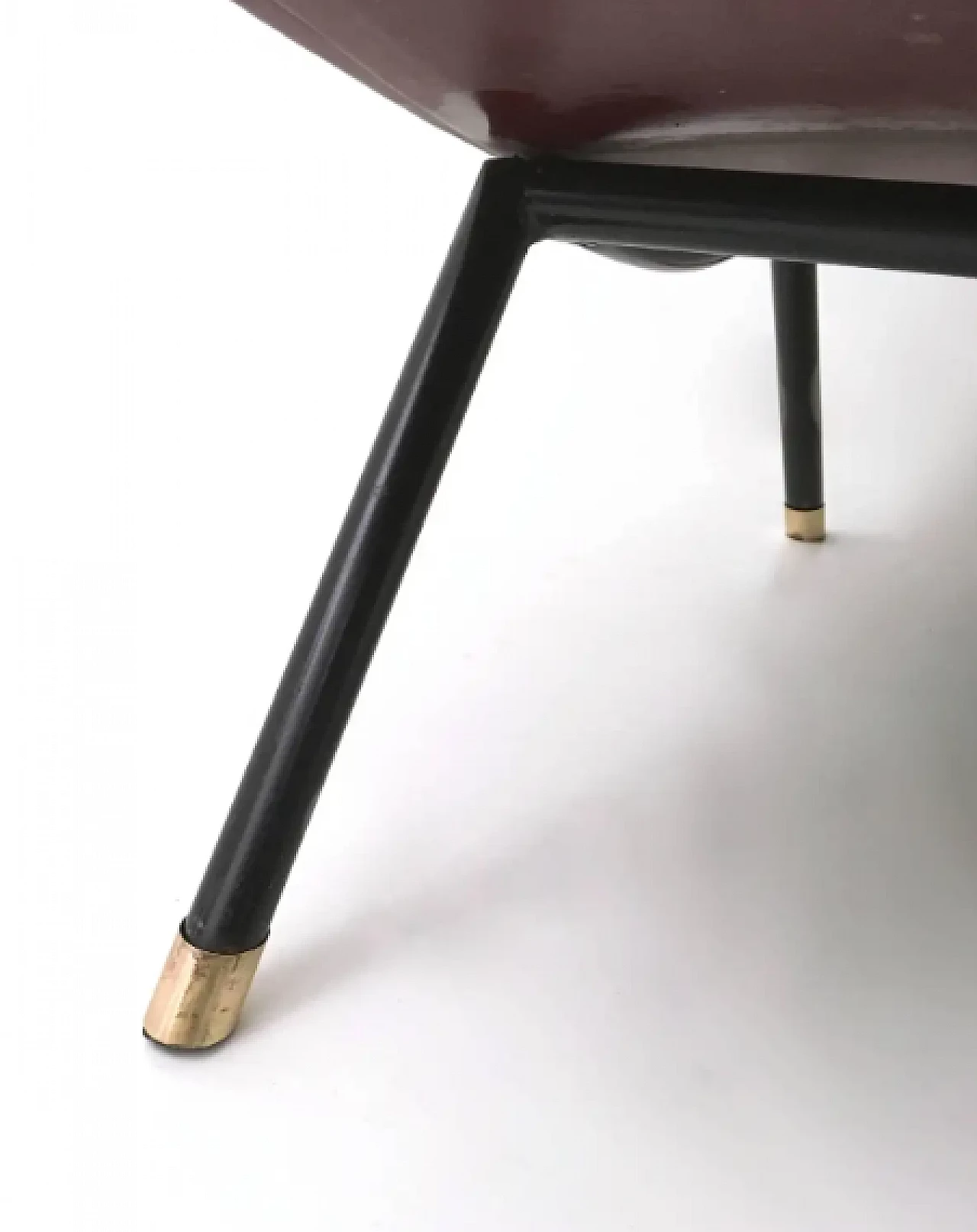 Lounge chair in burgundy skai, brass and metal, 1950s 5