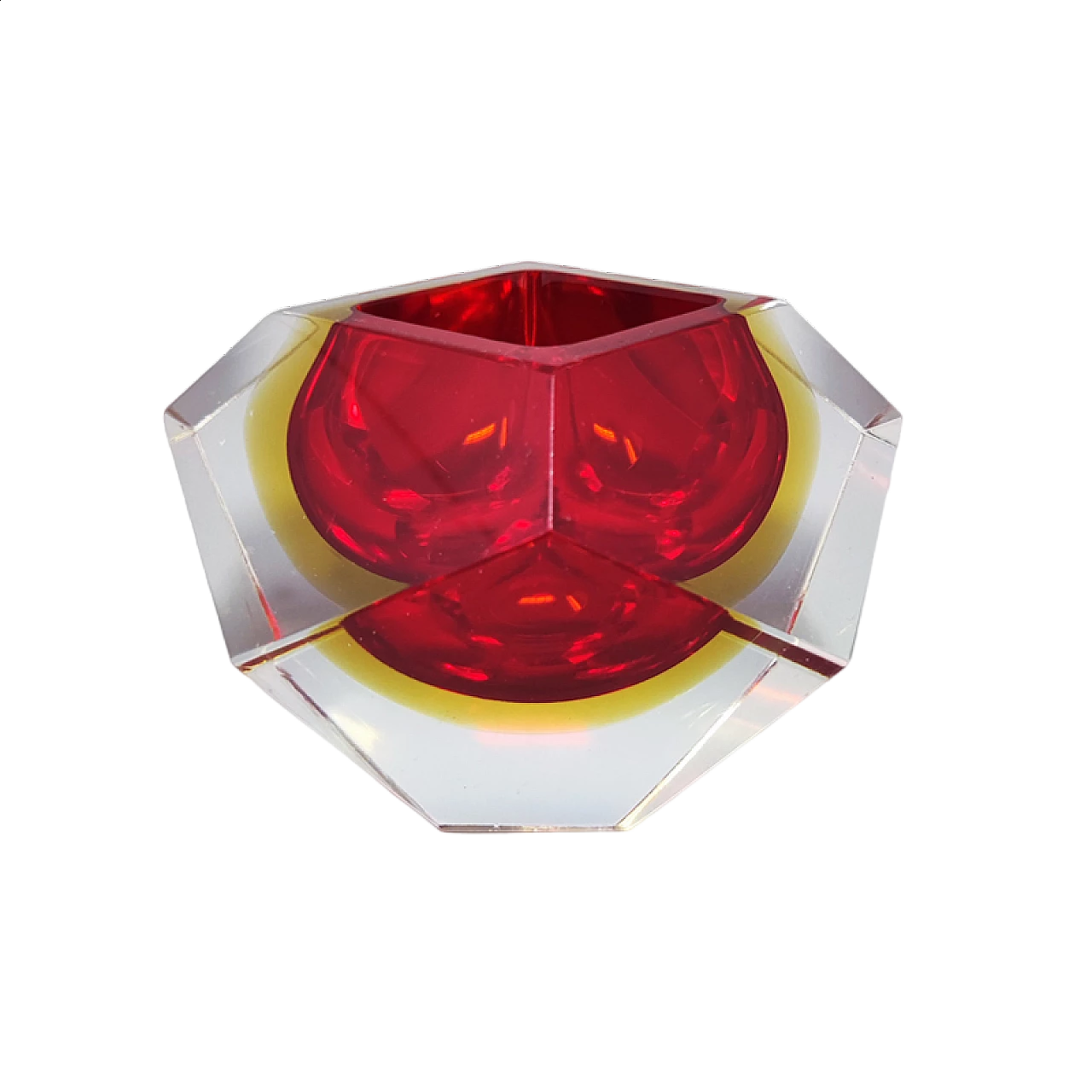 Yellow and red Murano glass ashtray by Flavio Poli for Seguso, 1960s 8