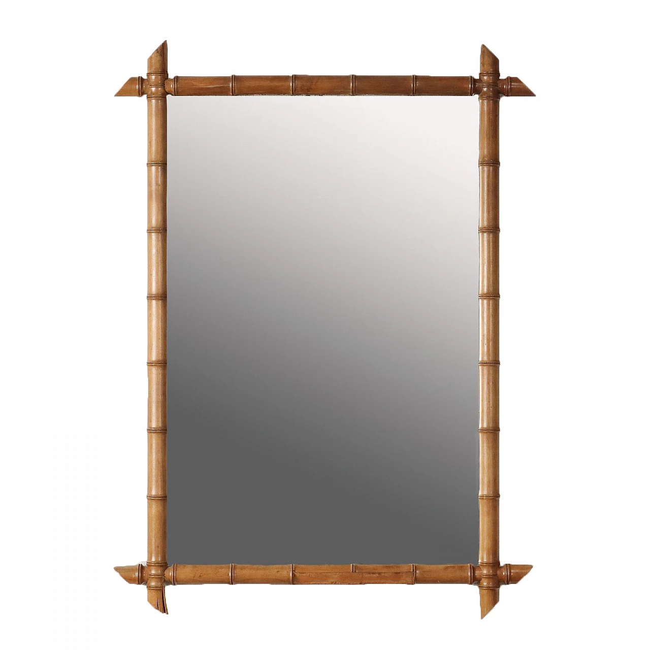 Specchio da parete in acero intagliato a finto bambù, anni '50 1