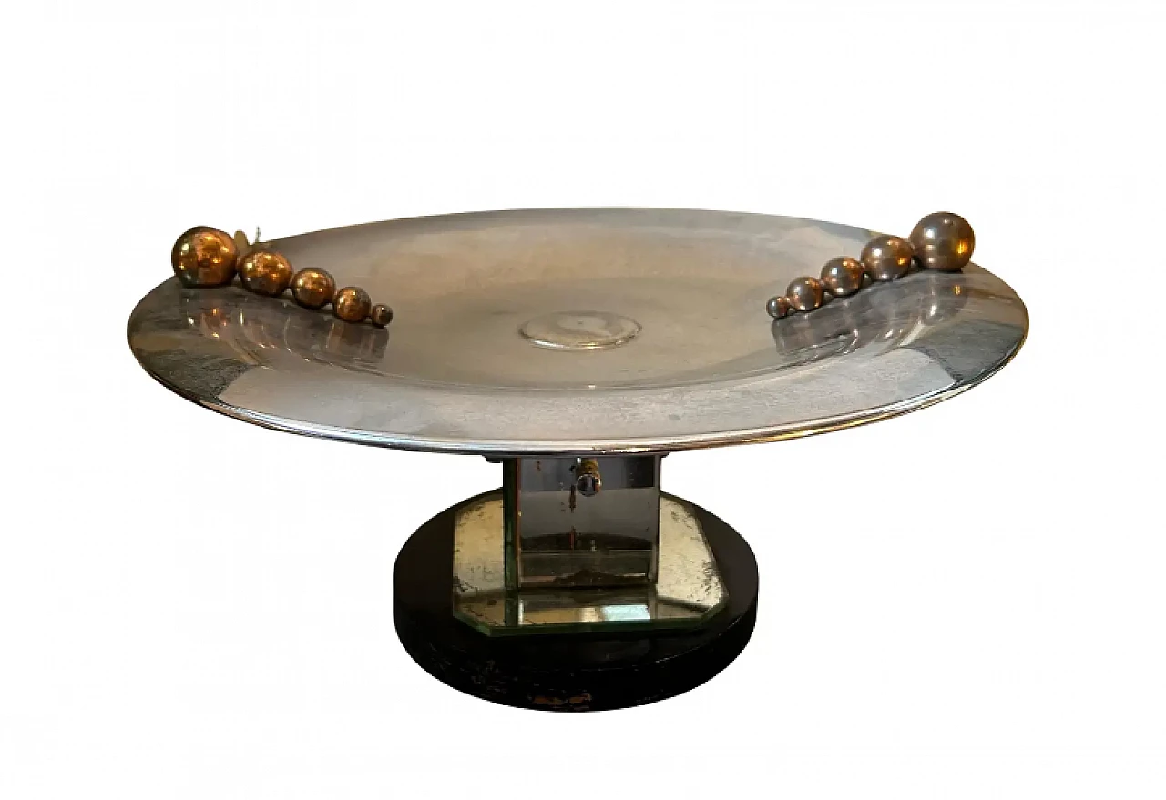 Centrotavola rotondo in vetro specchiato e metallo cromato, anni '30 1