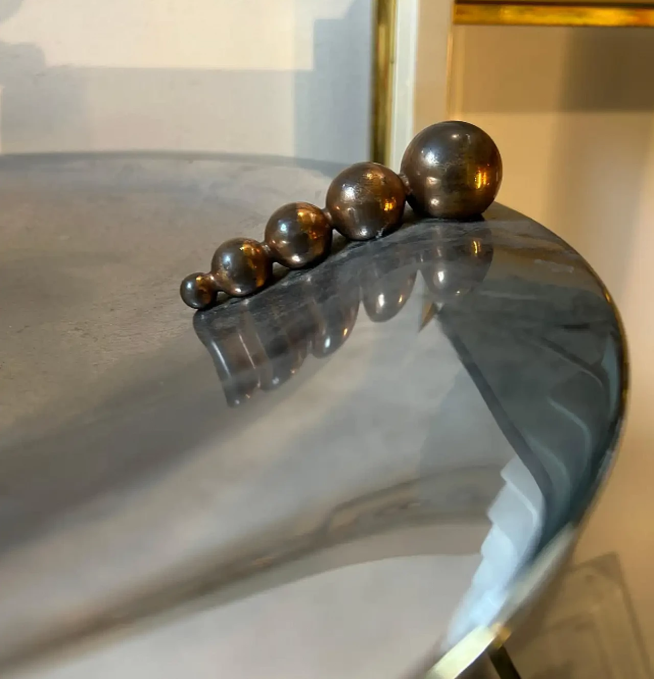 Centrotavola rotondo in vetro specchiato e metallo cromato, anni '30 4