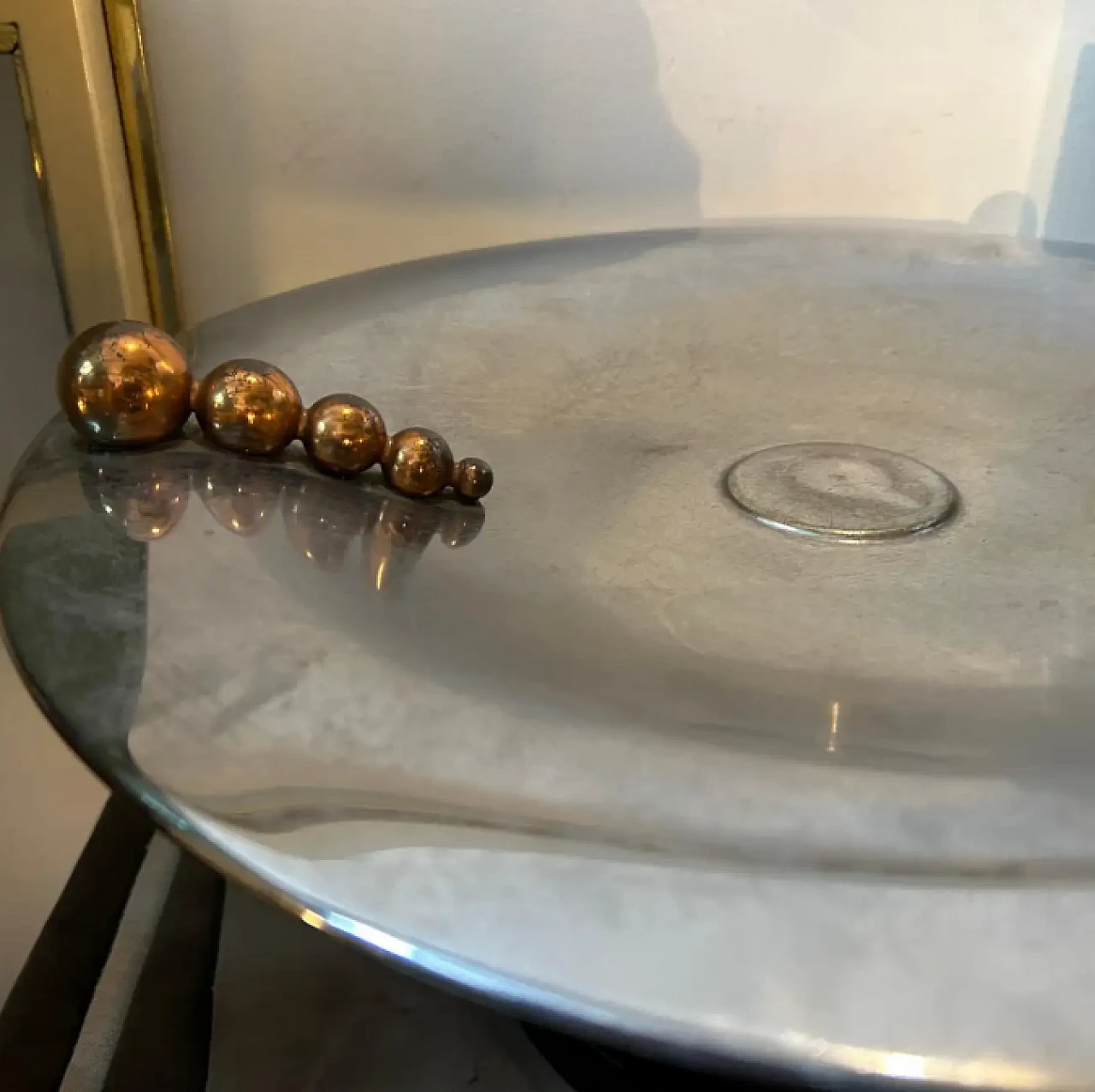 Centrotavola rotondo in vetro specchiato e metallo cromato, anni '30 7