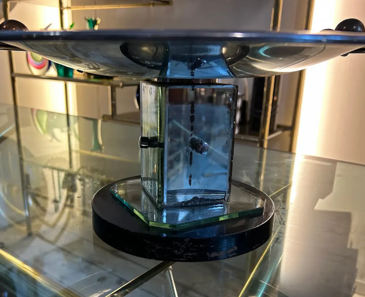 Centrotavola rotondo in vetro specchiato e metallo cromato, anni '30 8