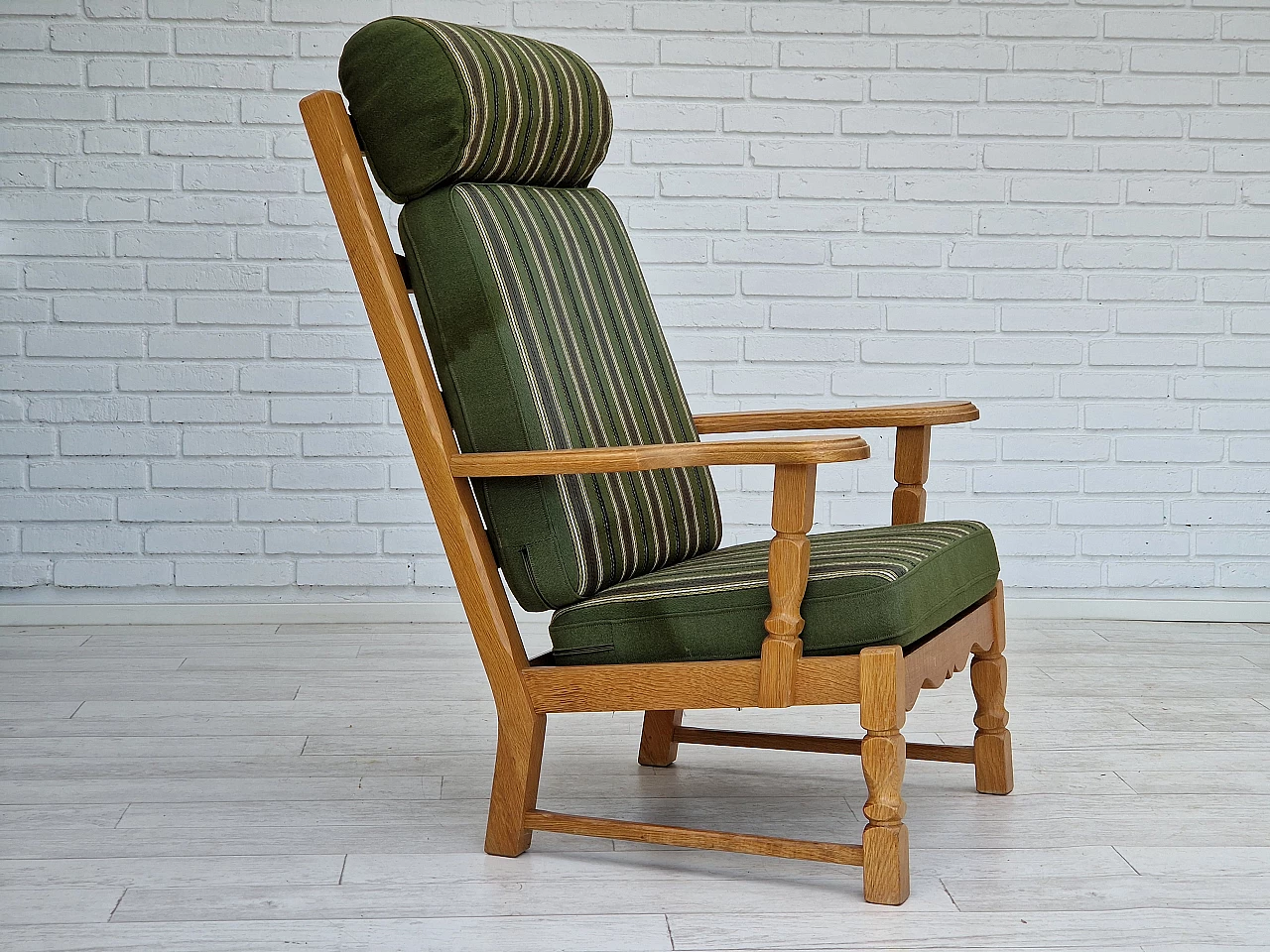 Danish oak armchair with high back in the style of Henning Kjærnulf, 1960s 1