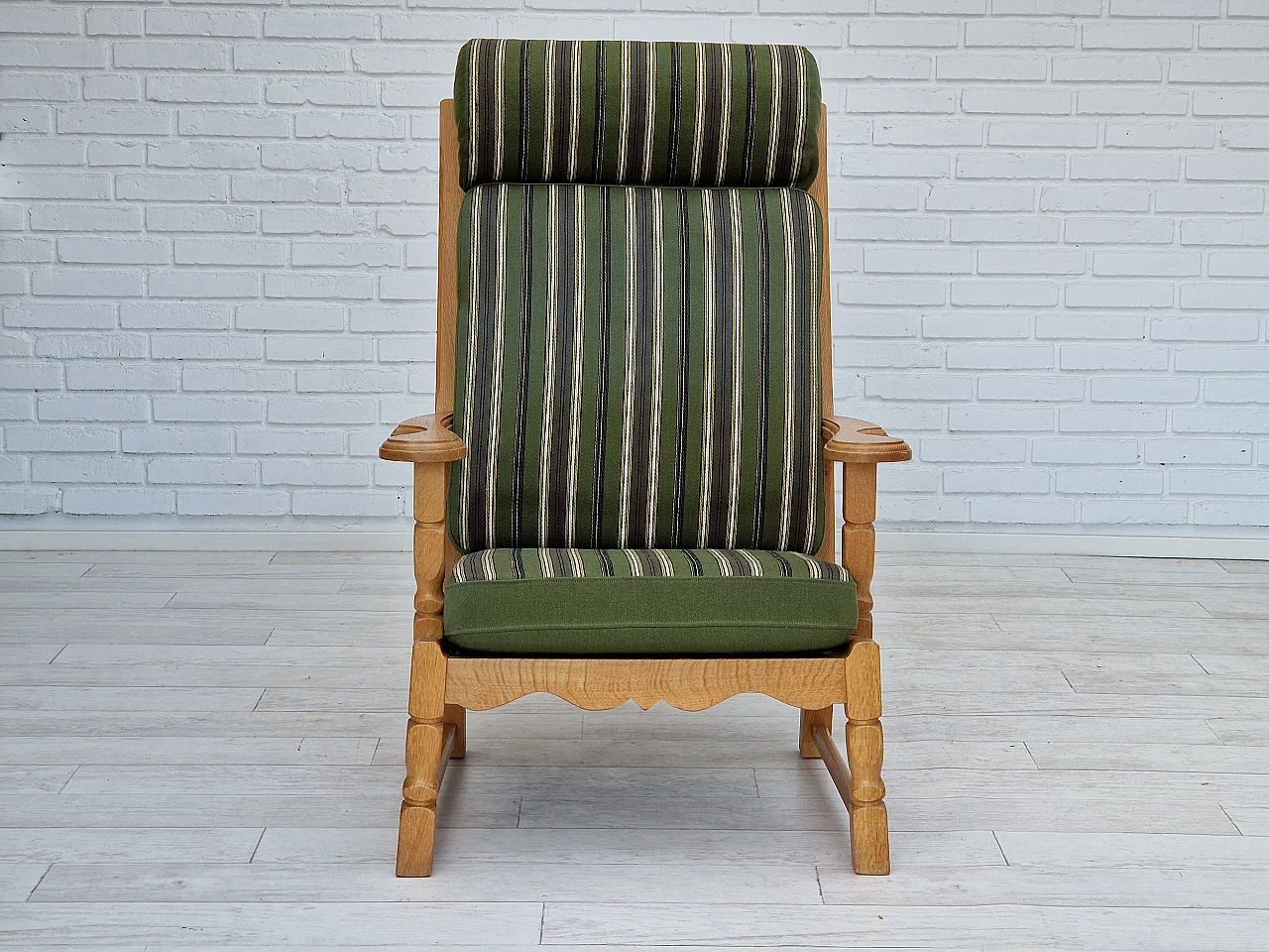 Danish oak armchair with high back in the style of Henning Kjærnulf, 1960s 4