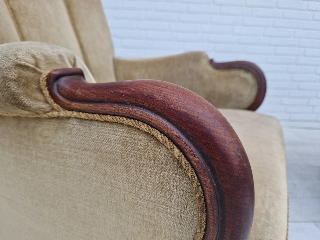 Pair of Danish teak armchairs with velvet upholstery, 1950s 3