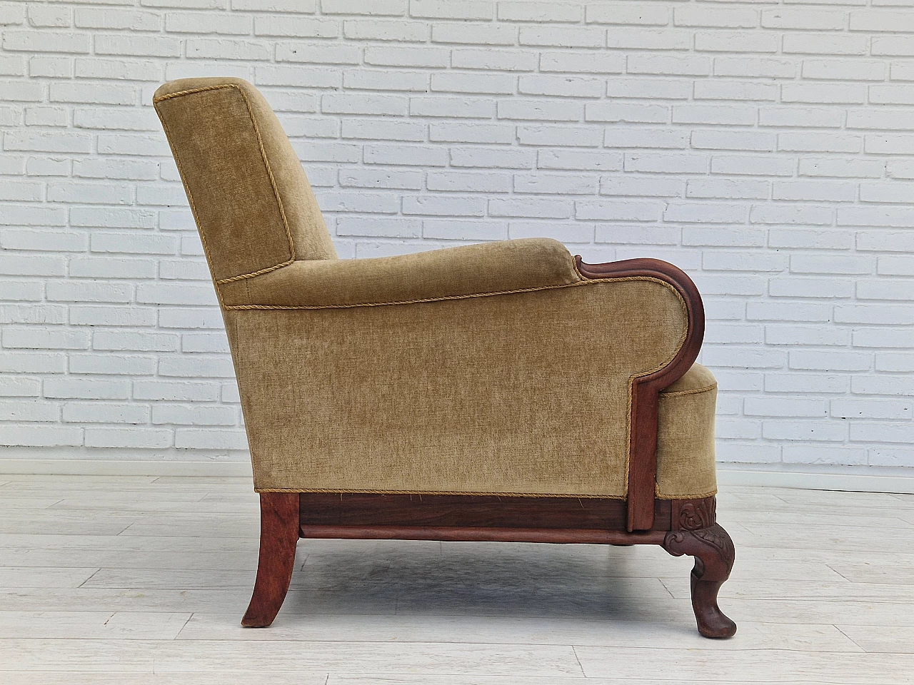 Pair of Danish teak armchairs with velvet upholstery, 1950s 12