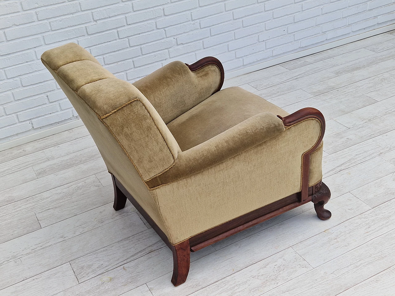 Pair of Danish teak armchairs with velvet upholstery, 1950s 13