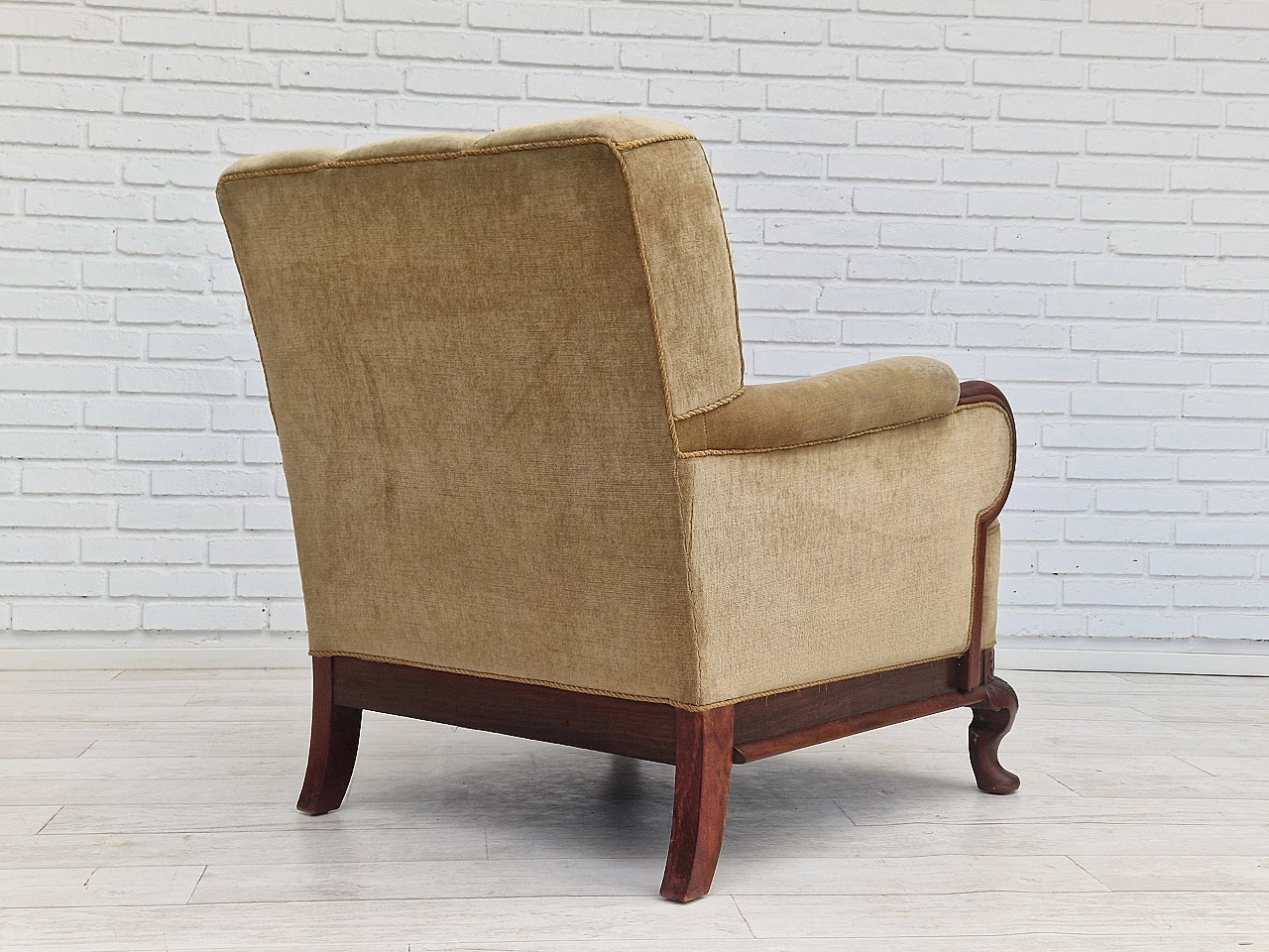 Pair of Danish teak armchairs with velvet upholstery, 1950s 14