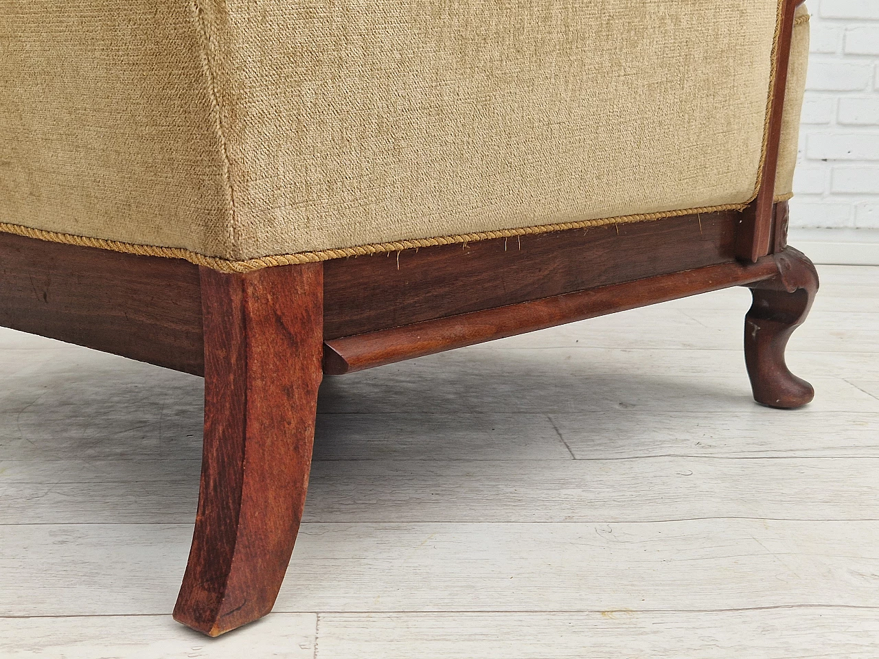 Pair of Danish teak armchairs with velvet upholstery, 1950s 15