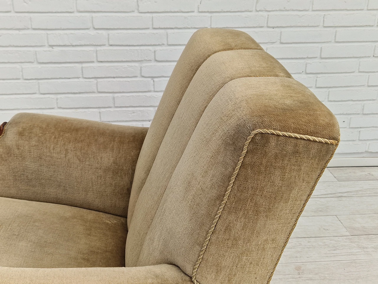 Pair of Danish teak armchairs with velvet upholstery, 1950s 16