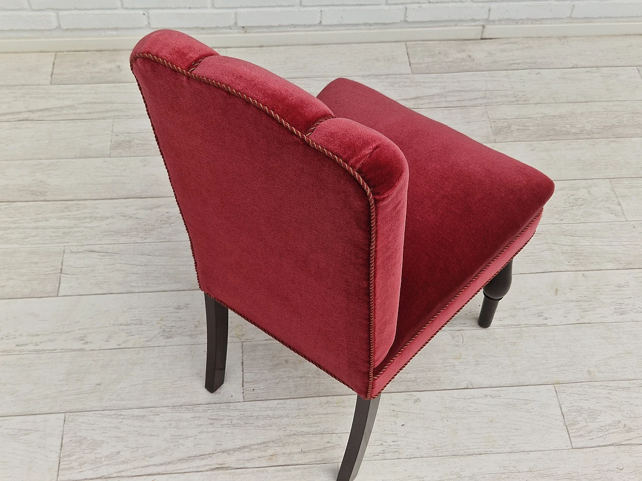 4 Danish oak chairs with cherry red velvet upholstery, 1950s 20