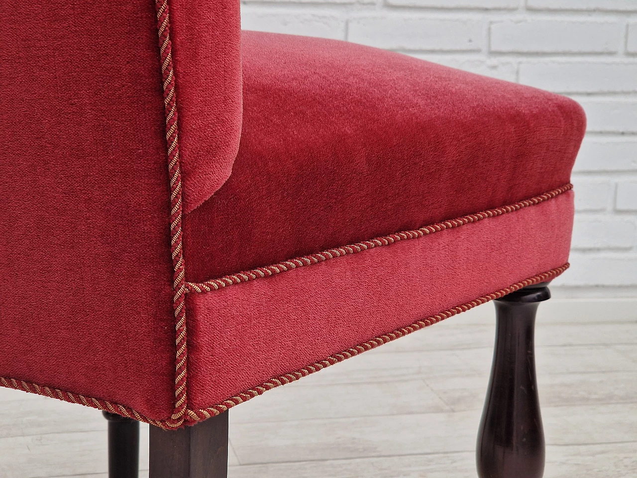4 Danish oak chairs with cherry red velvet upholstery, 1950s 22