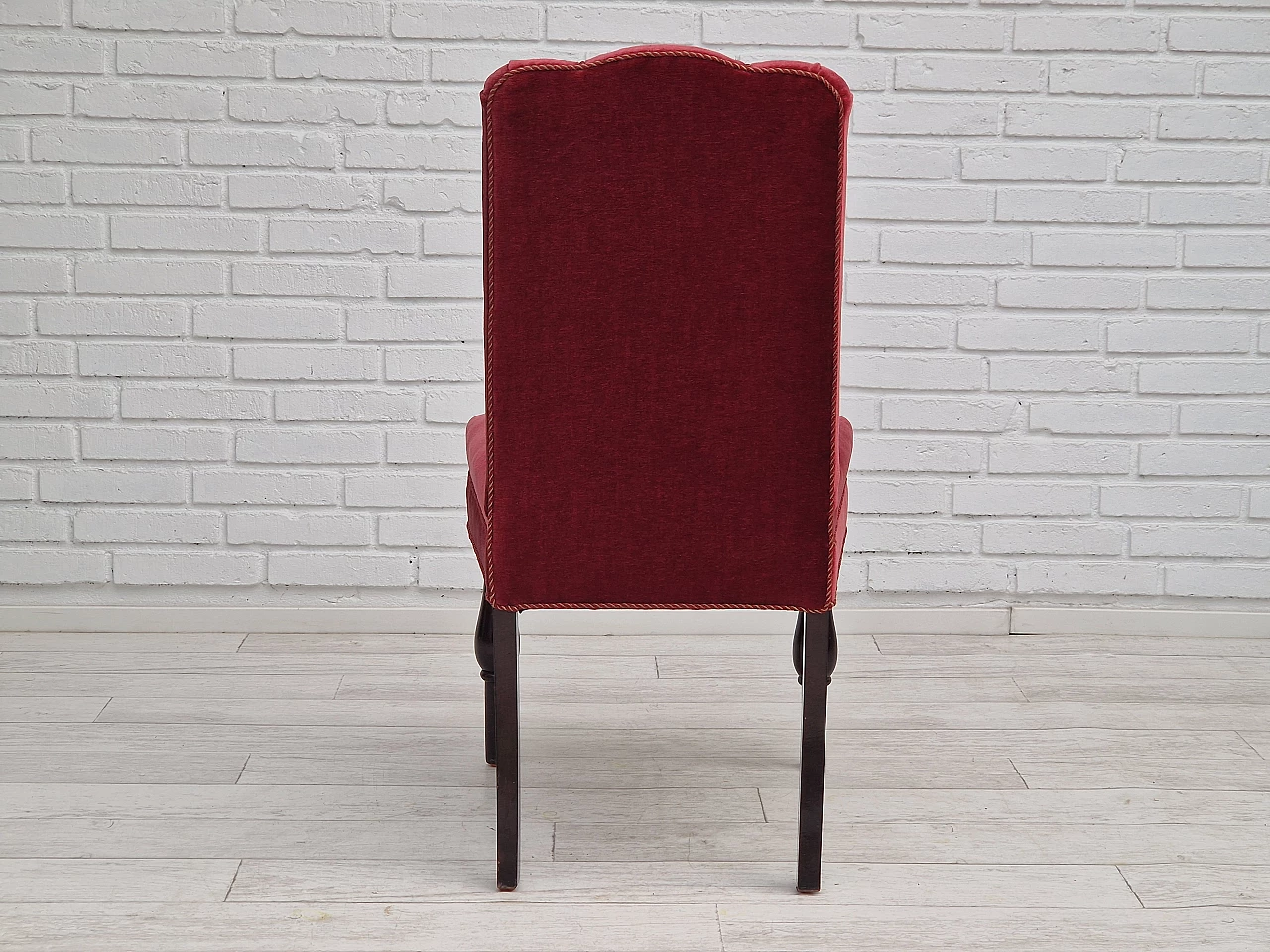 4 Danish oak chairs with cherry red velvet upholstery, 1950s 23