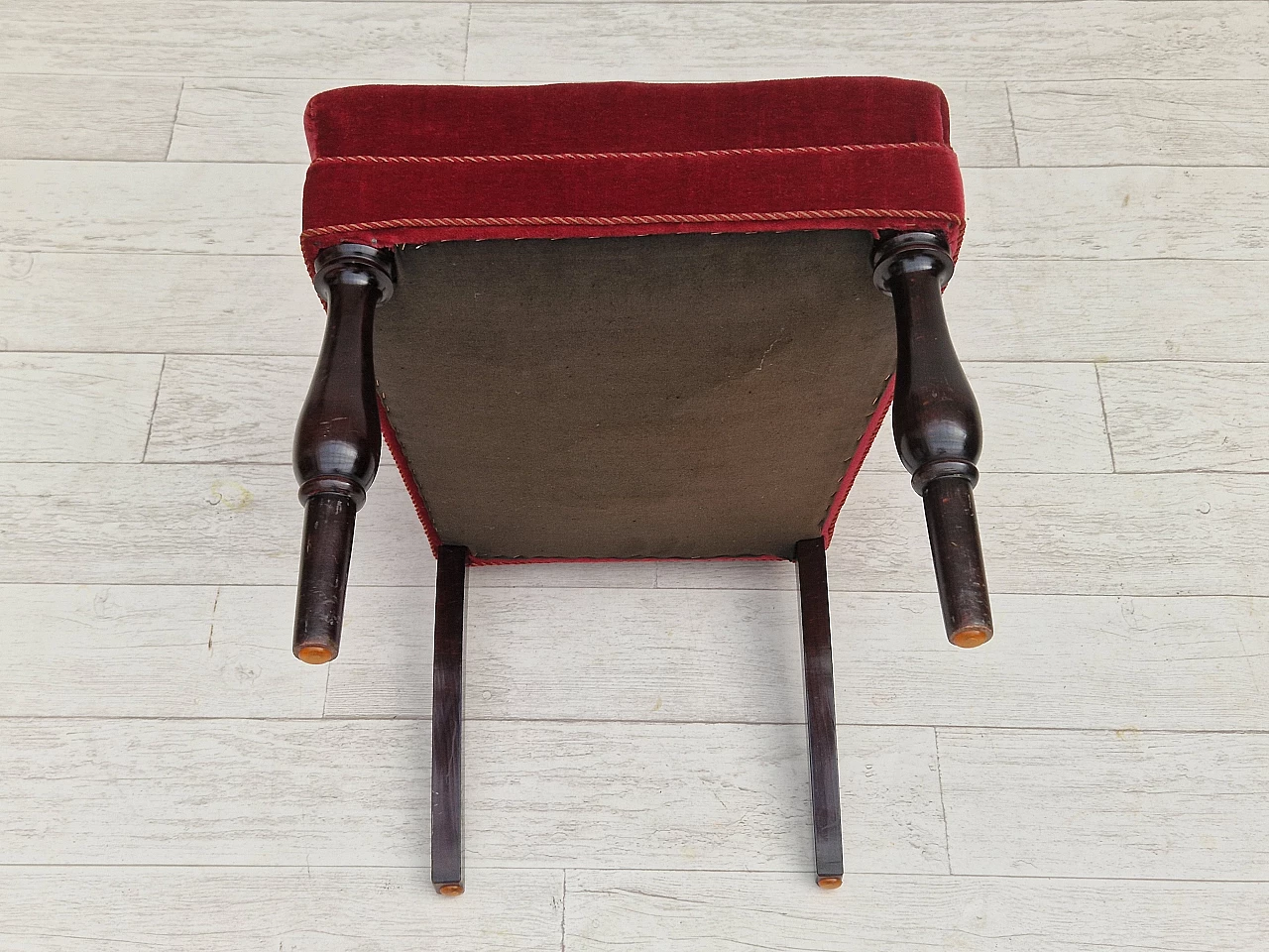 4 Danish oak chairs with cherry red velvet upholstery, 1950s 25