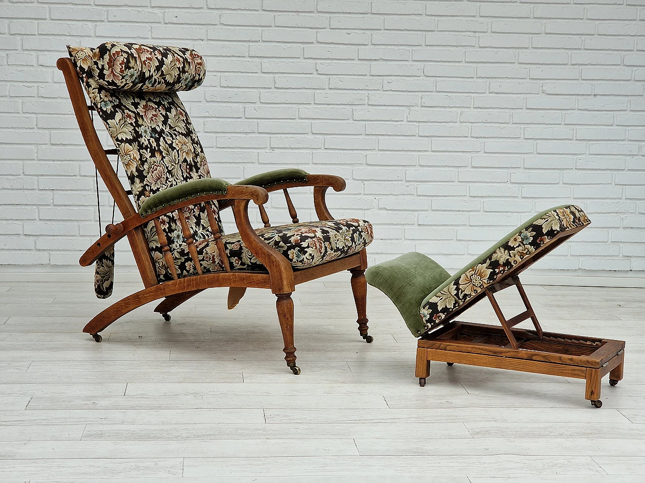 Armchair with footstool by Jas Shoolbred in the style of Morris and Co., 1950s 1